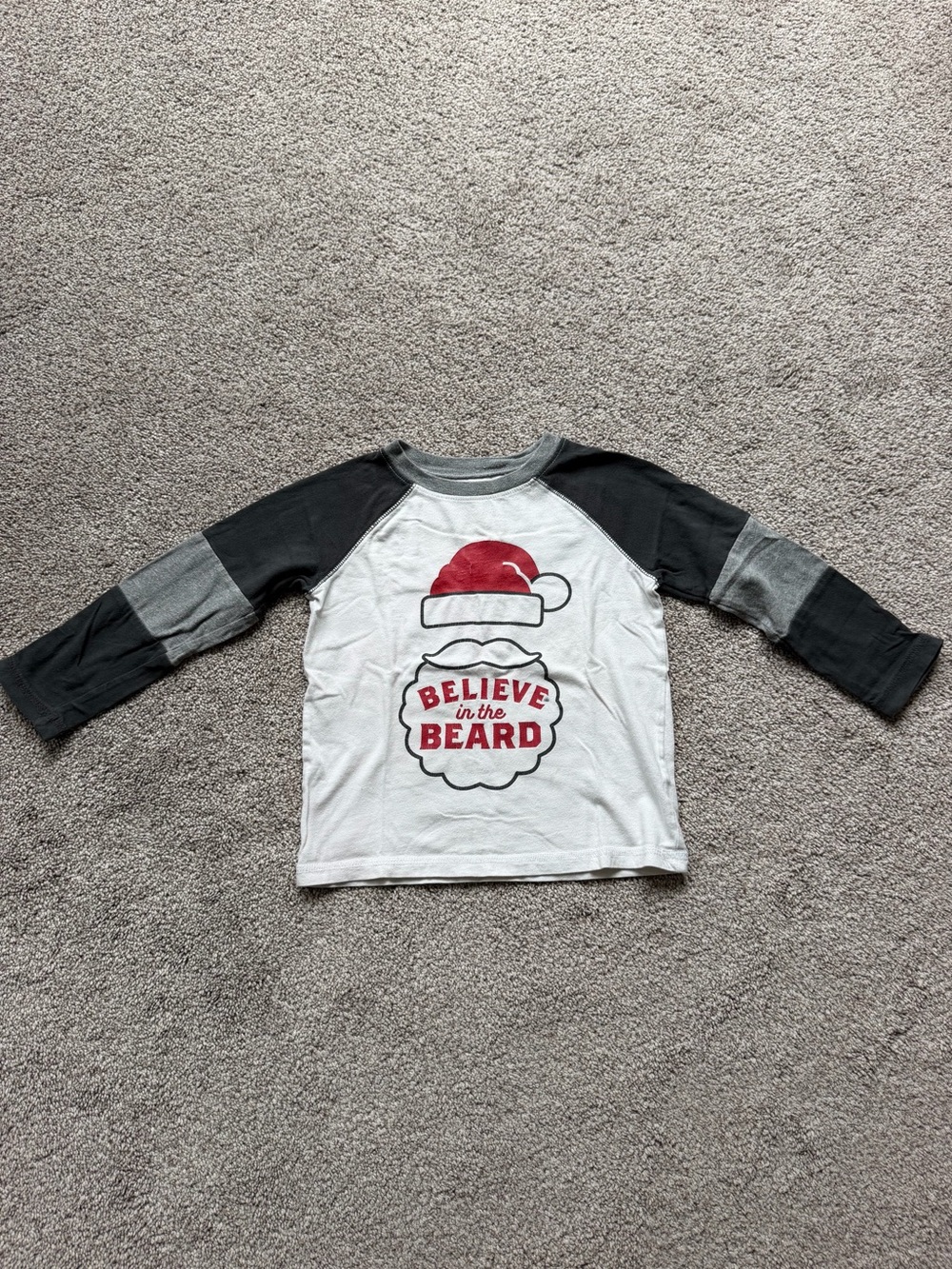 Kids 'Believe in the Beard' Long Sleeve Holiday Tee - White & Black